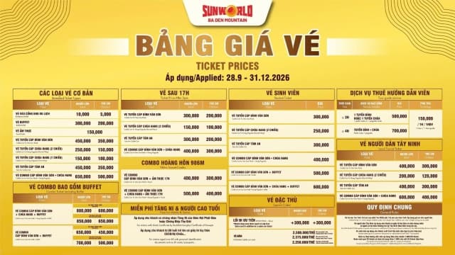 CẬP NHẬT: Giá vé Núi Bà Đen 2026 và các combo ưu đãi