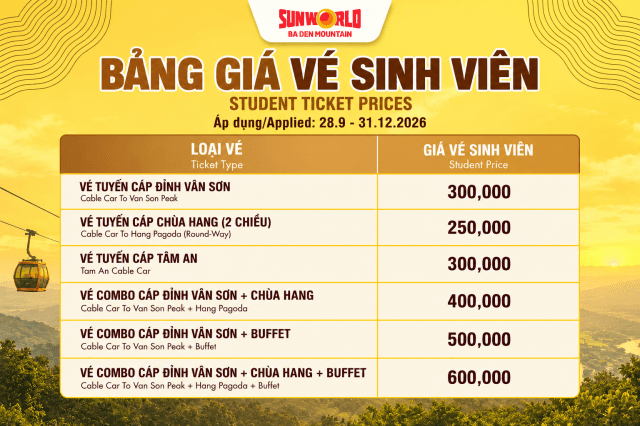 Sinh viên đi Núi Bà Đen có ưu đãi không? Bảng giá vé 2026 cập nhật mới nhất