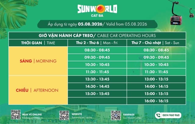 Bảng giá vé và lịch vận hành Sun World Cat Ba MỚI NHẤT