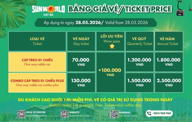 Bảng giá vé Sun World Cat Ba MỚI NHẤT